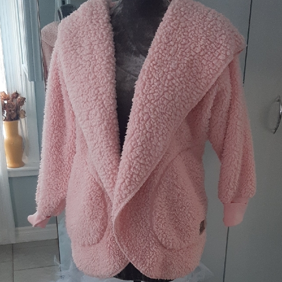 NORDIC BEACH💗BABY PINK Hooded SHERPA Cozy Teddy Jacket ONE SIZE - Picture 6 of 7